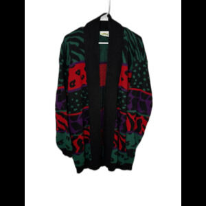 Hot Cashews Woman’s Open Cardigan Sweater XL Black Plaid Vintage 90s USA